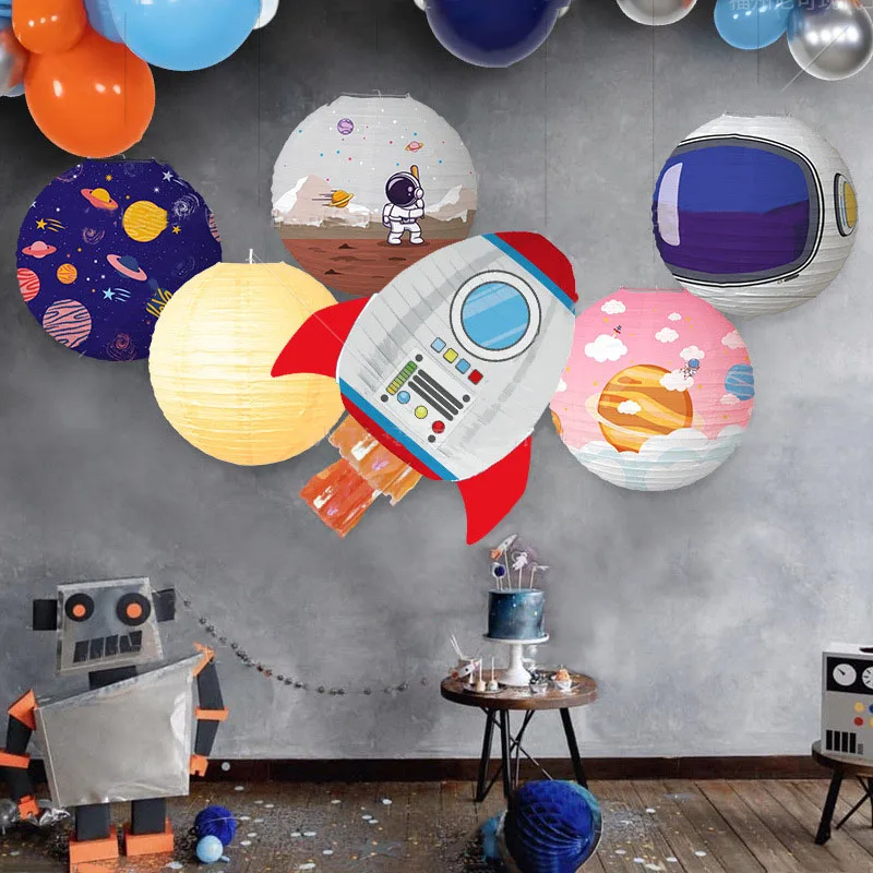 

Creative Circular Rocket Lantern To The Moon Lantern 1st Birthday Decor Happy Boy's Birthday Party Decoration