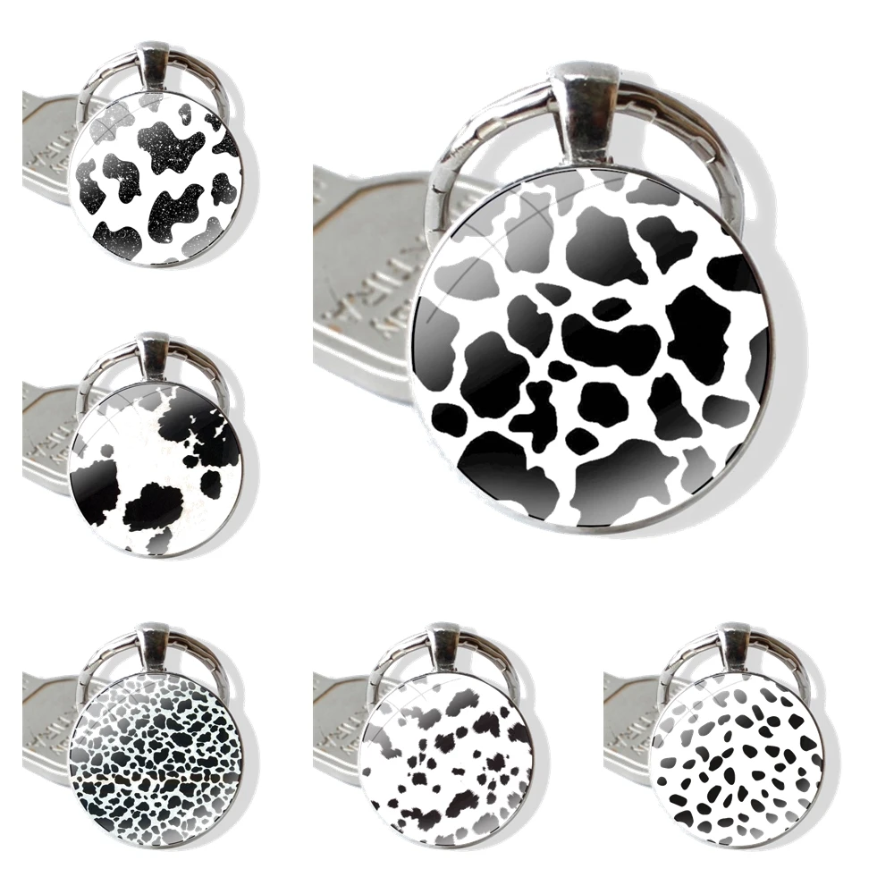 Белый черный символ коровы потрясающий 25 мм стеклянный брелок Cabohcon