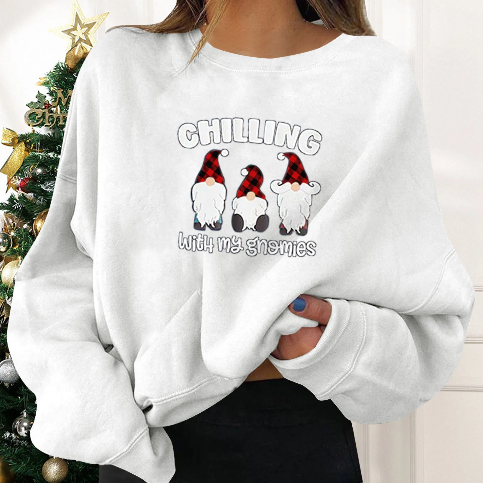 

Christmas Sweatshirts Women'S Party Pullovers New Year Ugly Print Hoodies Long Sleeve Cartoon Oversize Blouse Xmas Sweater