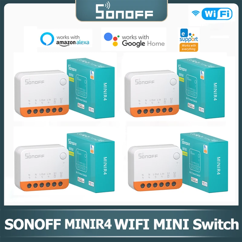 

SONOFF MINIR4 WiFi Switch Mini Extreme Relay Module 2 Way Control Smart Switch Support R5 S-MATE Alexa Alice Google Home