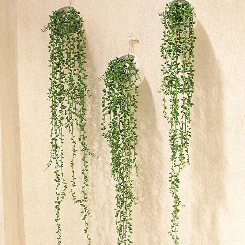 Artificial Succulents Pearls Fleshy Green Vine Flowers Hanging Rattan Wall Garden Decorations Plants Flower Lover Tears