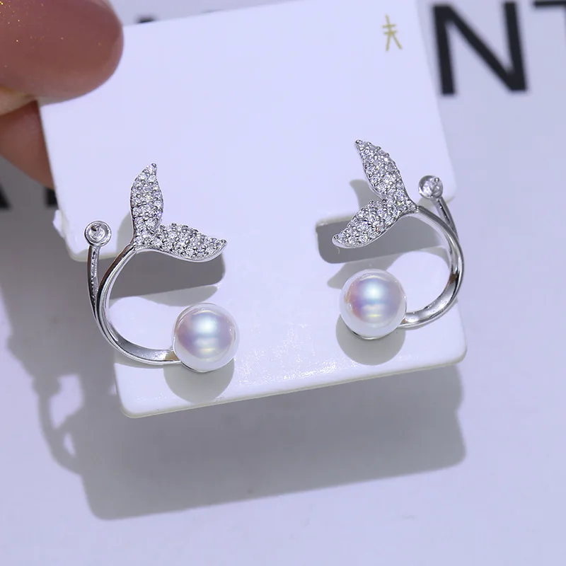 

MeiBaPJ Real 925 Sterling Silver Natural Round Pearl Fashion Dolphin Stud Earrings Fine Charm Party Jewelry for Women