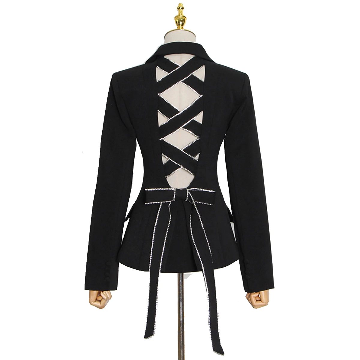 Женский блейзер на шнуровке Женское пальто с ажурным бантом спине розовое