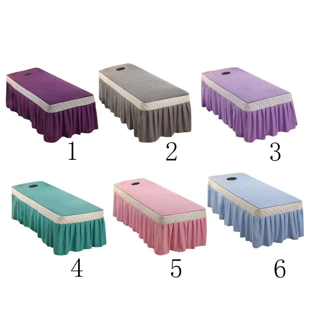 

2X SPA Massage Desk Skirt Beauty Bed Quilted Sheet with Valance