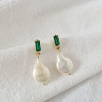 minar french elegant natural freshwater pearl earrings for women baroque irregular pearl green color crystal dangle earrings