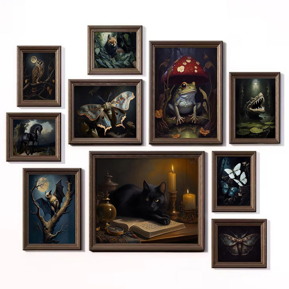 Художественный Ворон темная академия летучая мышь лягушка Бабочка постер принты