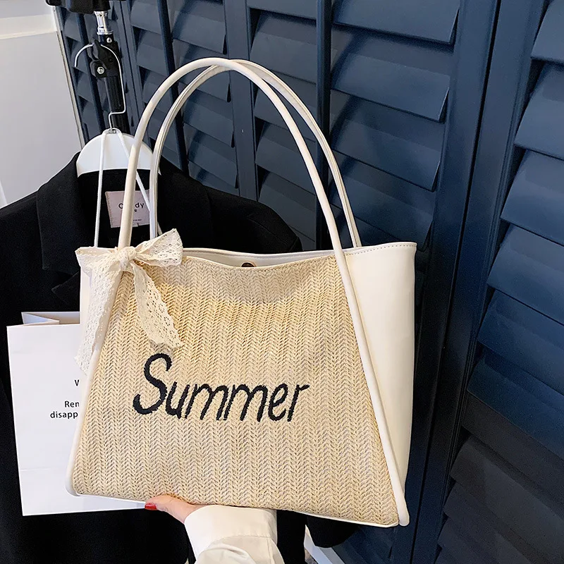 

Beach Bucket Bags Fashion Woven High Capacity Shoulder Bag Women Straw Shopper Bag Handbag Trend Summer Travel Tote Bag 2023