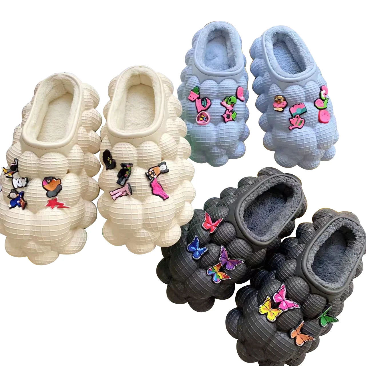 

Зимние тапочки для женщин и мужчин, массажные пушистые тапочки унисекс из ЭВА, водонепроницаемая домашняя обувь, Пузырьковые сланцы с подвесками