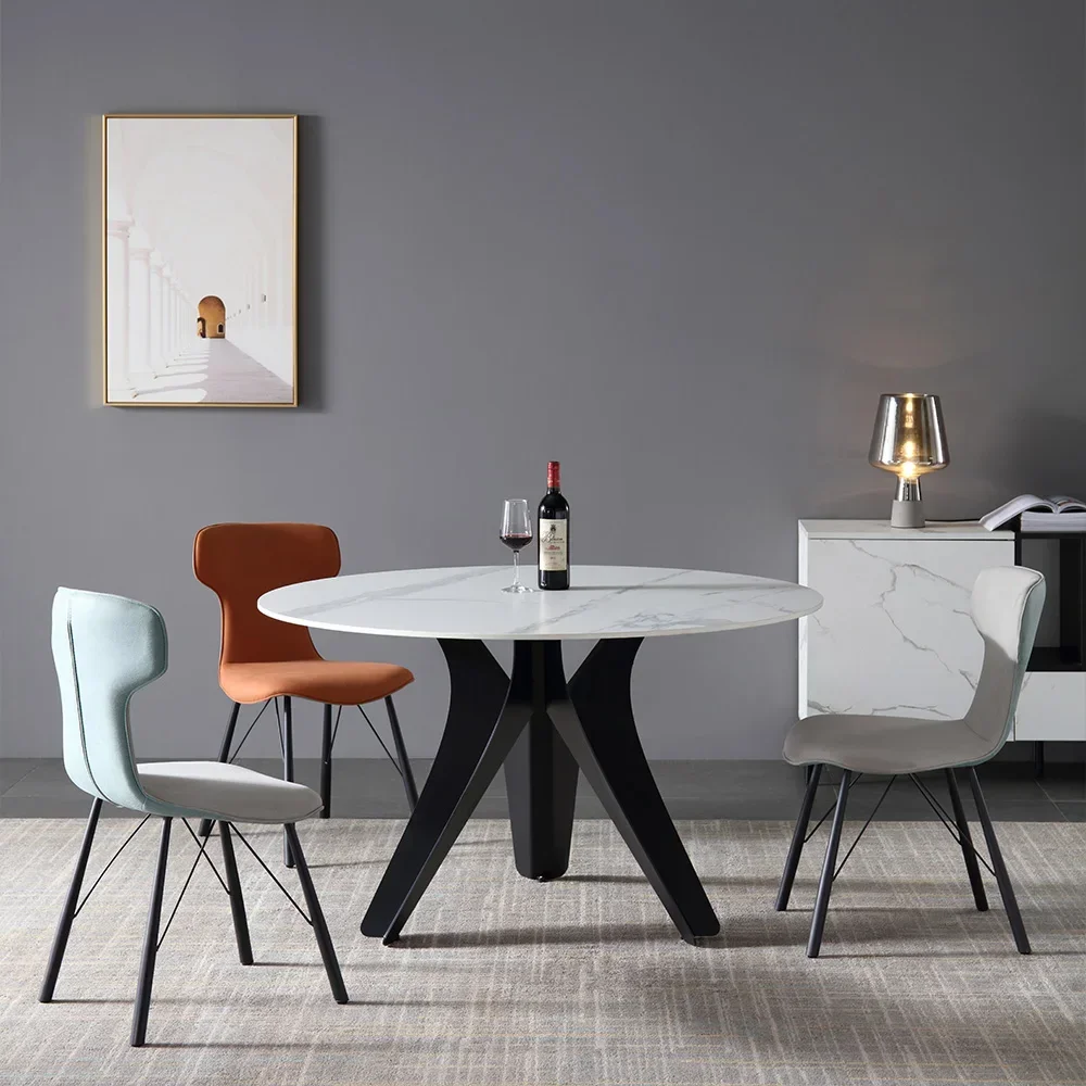 Современные круглые мраморные обеденные столы и стулья черный металлический