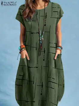 Fashion Printed Dress ZANZEA Woman Clothes Short Sleeve Elegant Casual Vintage New Dresses 2022 Summer Ladies Vacation Vestidos 2