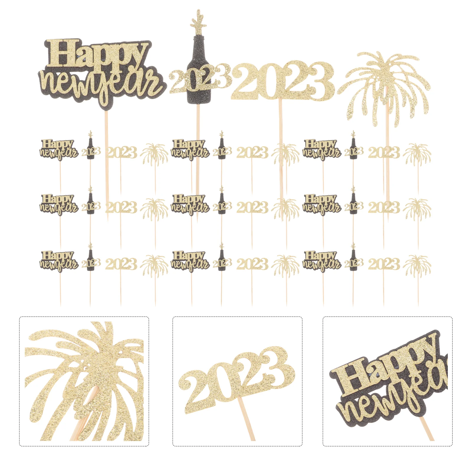 

New Year Cake Decoration Cupcake Party Picks Toppers Happy Supplies Topper Decor Dessert Decorations Favors Golden Stick Eve