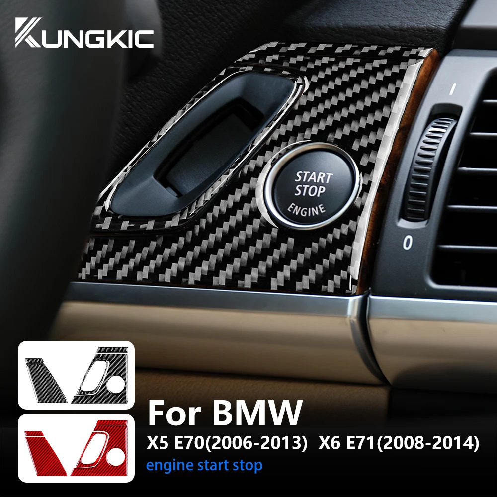 For BMW X5 E70 X6 E71 Real Soft Carbon Fiber Car Engine Start Stop Button Frame Cover Sticker Interior Trim Styling Accessories