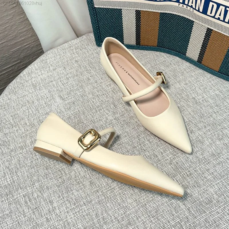 

New Fashion Pointed Toe Mary Jane Women's Shoes 2023 Black Design Flat Sole Single Shoes Elegant Chic Female Sandal Y2k Korean