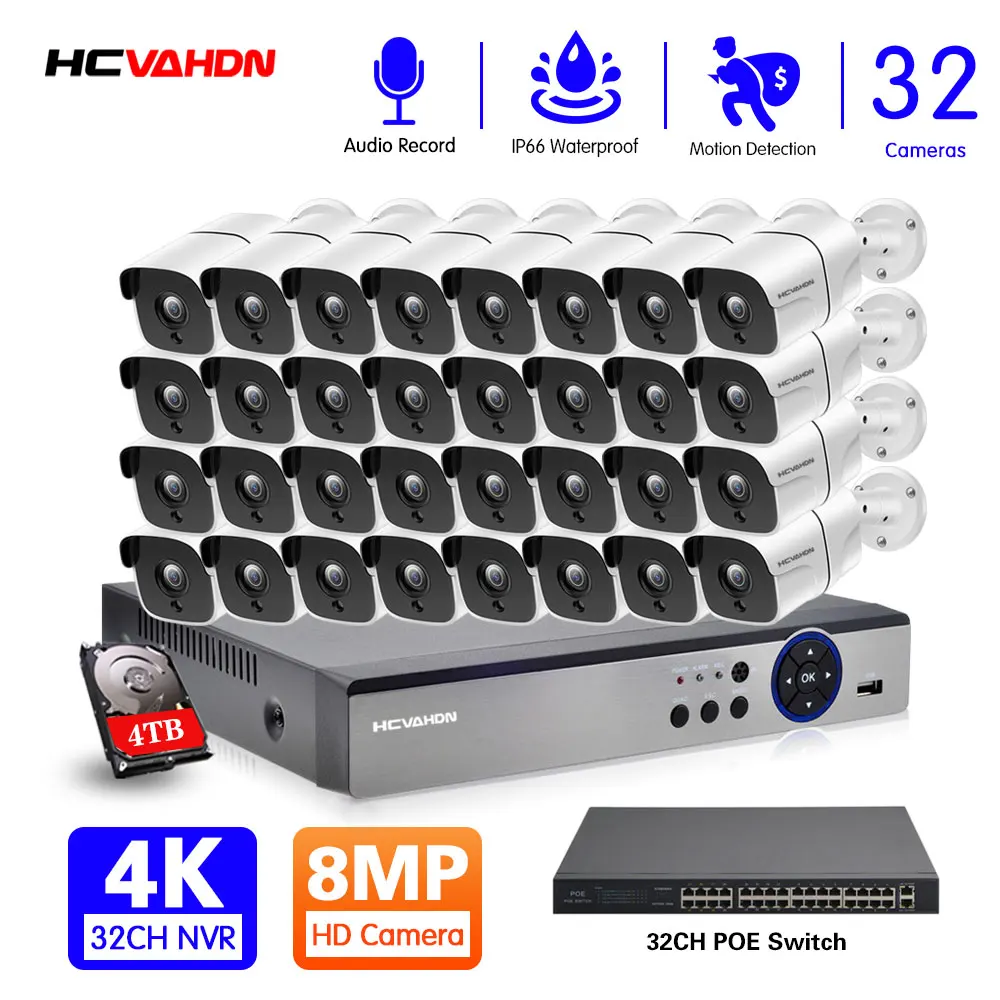 

32CH NVR Security Camera System 4K POE CCTV System Outdoor Street Waterproof IP Bullet Security Surveillance Camera System Kit