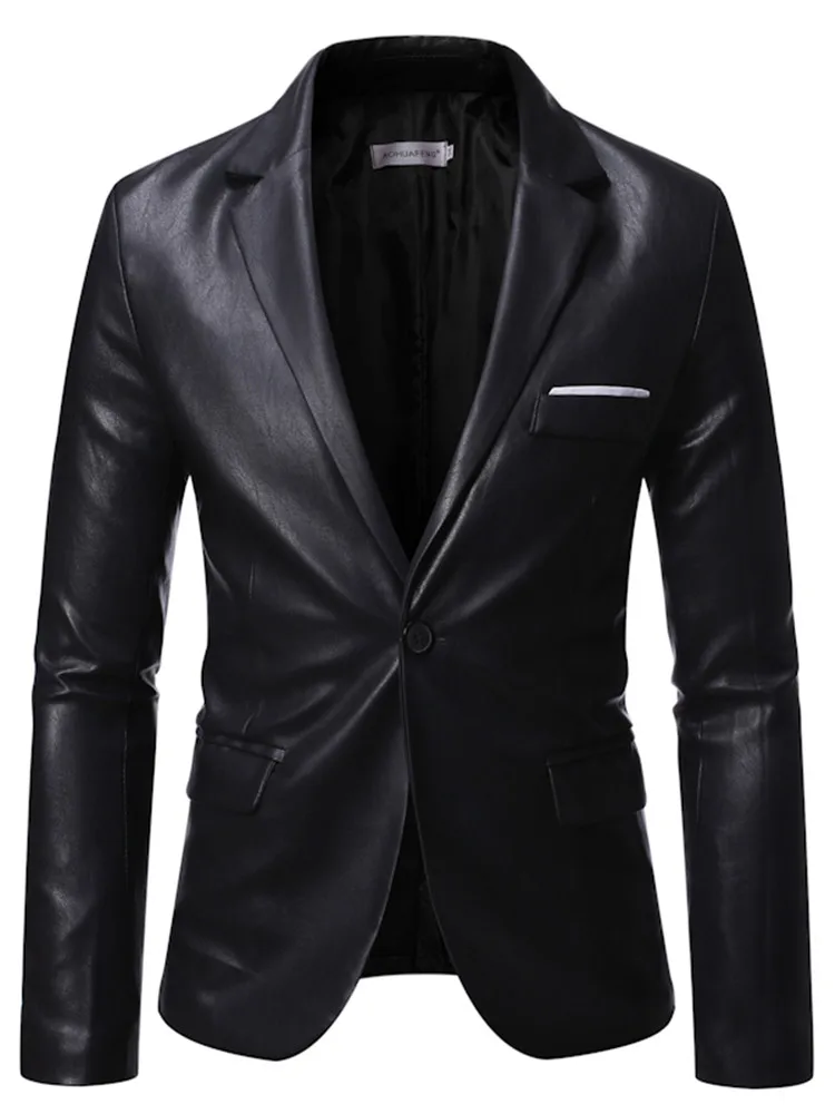 

Мужская весенне-осенняя Новая повседневная приталенная куртка из искусственной кожи с длинными рукавами, женская кожаная куртка на 1 пугов...