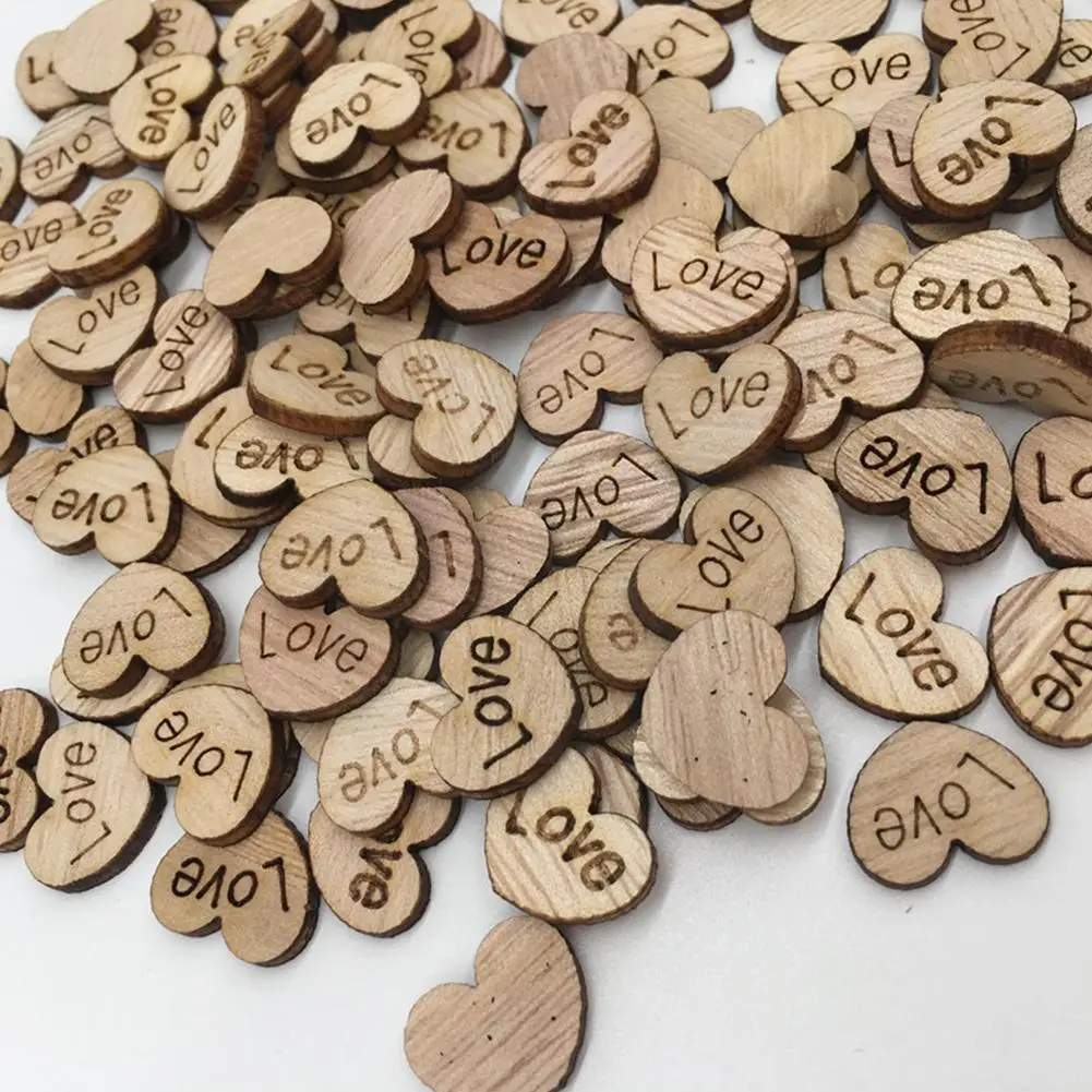 

Wooden Chips Ornament Heart Shape Wood Slice Engraved Craft Home Natural Birthday 100pcs Love Decor Wedding 1.5cm Party Orn B9r5