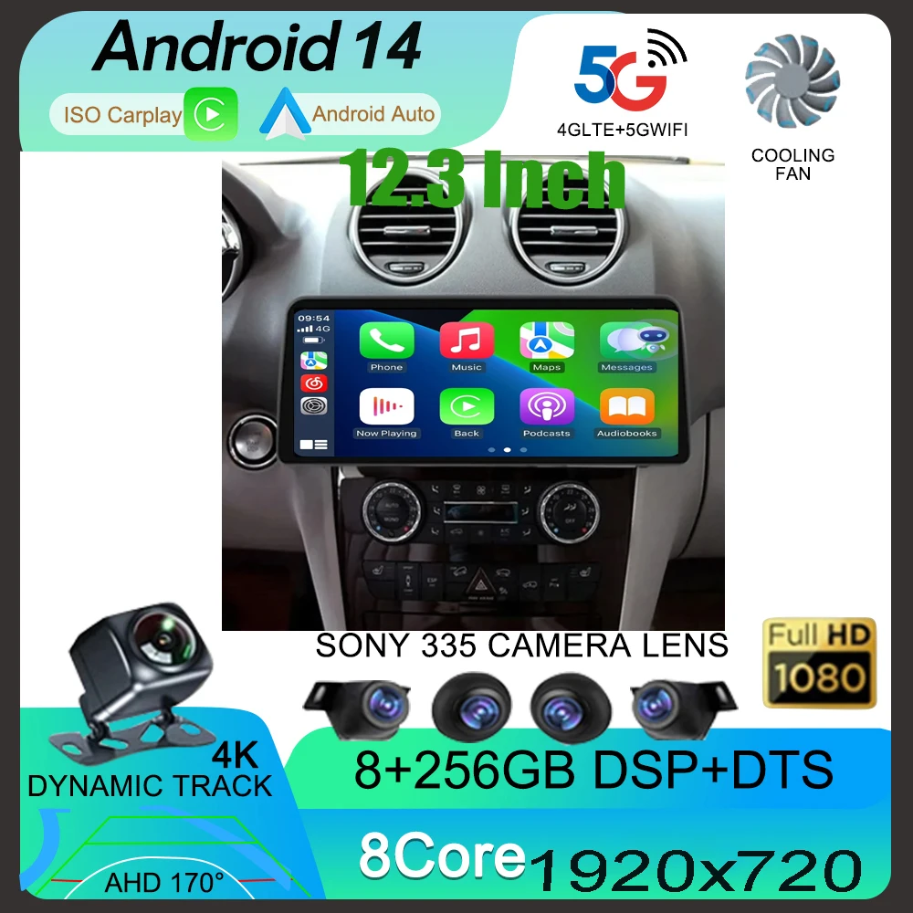 Фото 12,3 дюйма для Mercedes Benz ML 320 ML 350 W164 (2005-2012) GL автомобильный радиоприемник Bluetooth плеер стерео авторадио Carplay мультимедиа GPS №1