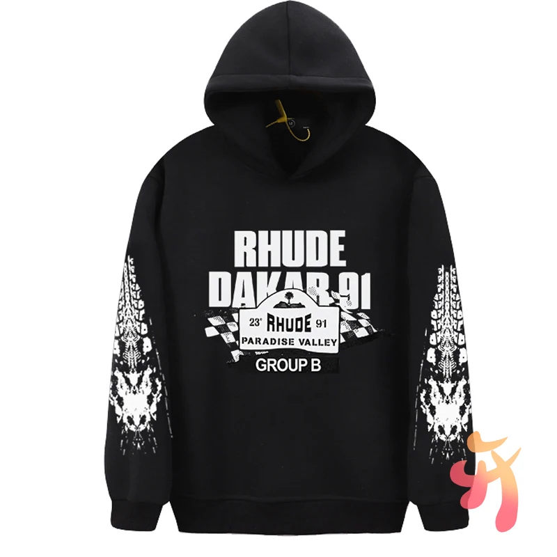 

Multi-color Rhude Pullover Vintage Hip Hop Loose Hoodie Daily Casual High Quality Cotton RHUDE Hooded Sweatshirts