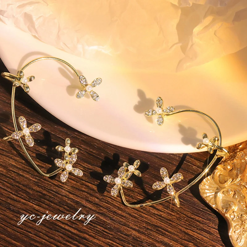 

New Fashion Imitation Pearl Flower Ear Cuff Cartilage Earrings For Women Elegant Flower Ear Clip Female Jewelry