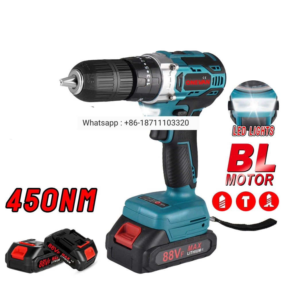 

1000W 450NM Brushless Electric Impact Drill 25+3 Torque 3 in 1 Electric Cordless Screwdriver For Makita 18v Battery