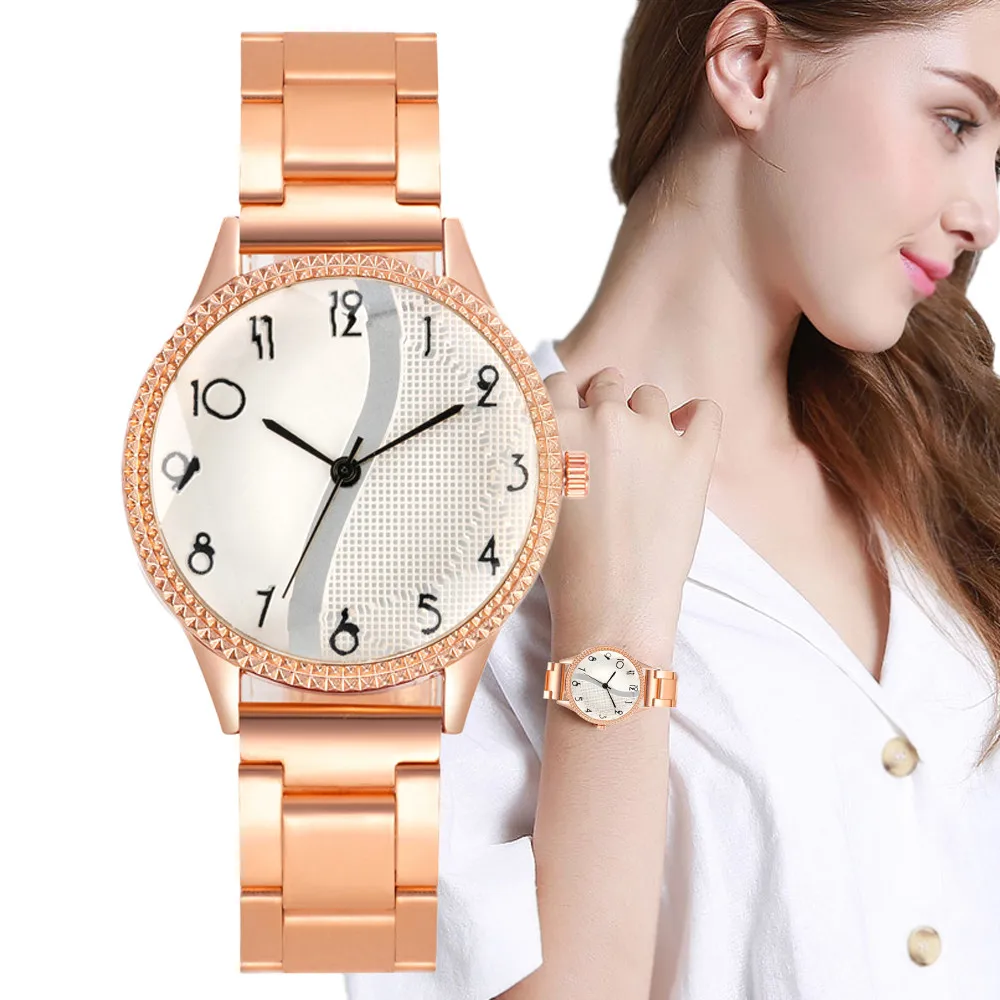 

Luxury Brands 2023 New Rose Gold Women Quartz Watch Wave Numbers Design Lady Alloy Strap Gift Clock Wristwatches
