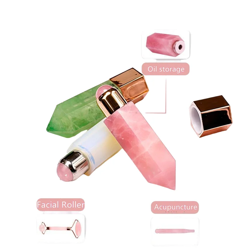 

Natural Stone And Crystals Rose Quartz Multifunctional Hexagonal Post Massager Acupuncture And Scraping Essential Oil Facial SPA