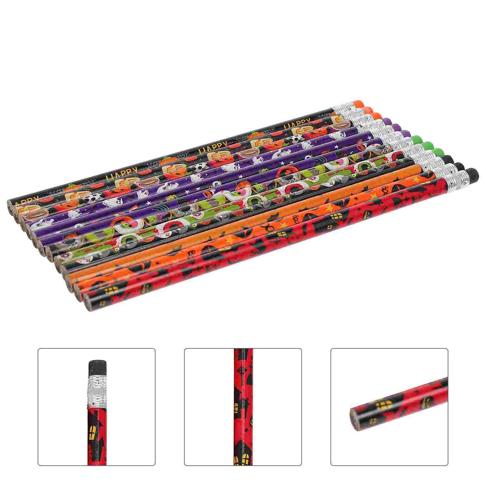

60 PCS Halloween Girl Gifts Bags Filler Practical Stationery Wood Adult Child Party Favor Pencils