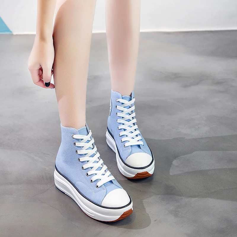 Women Shoes Spring/autumn Platform Lace-up Flat Sneakers Canvas Shoes High-top Zapatos Planos Chaussure Femme Chaussures Plates