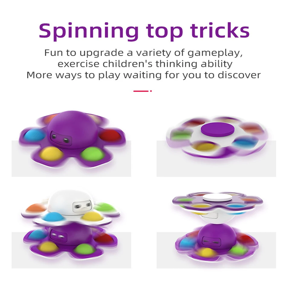 

3IN1 Flip Octopus Poppit Toy Fidget Spinner Toys Anti Stress Hand Fingertip Gyro Push Bubble Pop Change Face Poppit Toy Sensory