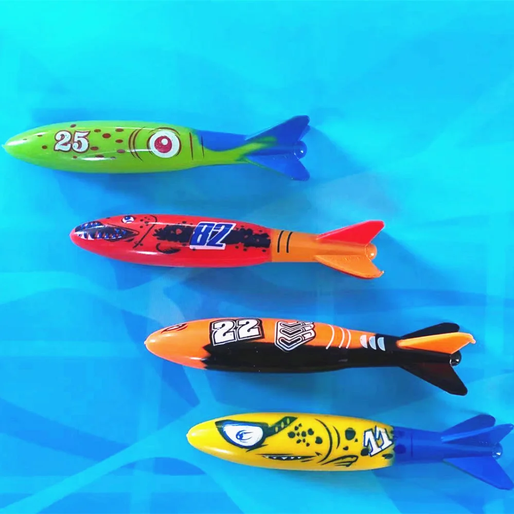 4Pc/Set Diving Torpedo Underwater Swimming Pool Playing Throwing Toy Outdoor Sport Training Tool for Baby Kids Swimming Toy Gift
