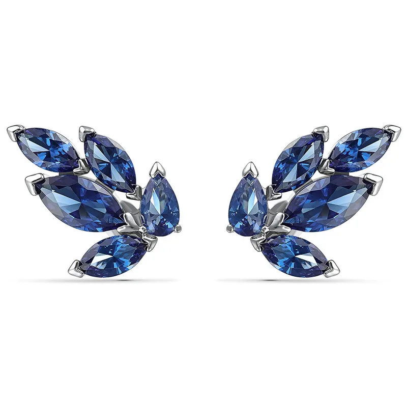 Купи Sparkling Blue Crystal Big Stud Earrings For Women Girls Student 925 Silver Needle Angel Wings Large Bridal Wedding Earrings за 202 рублей в магазине AliExpress