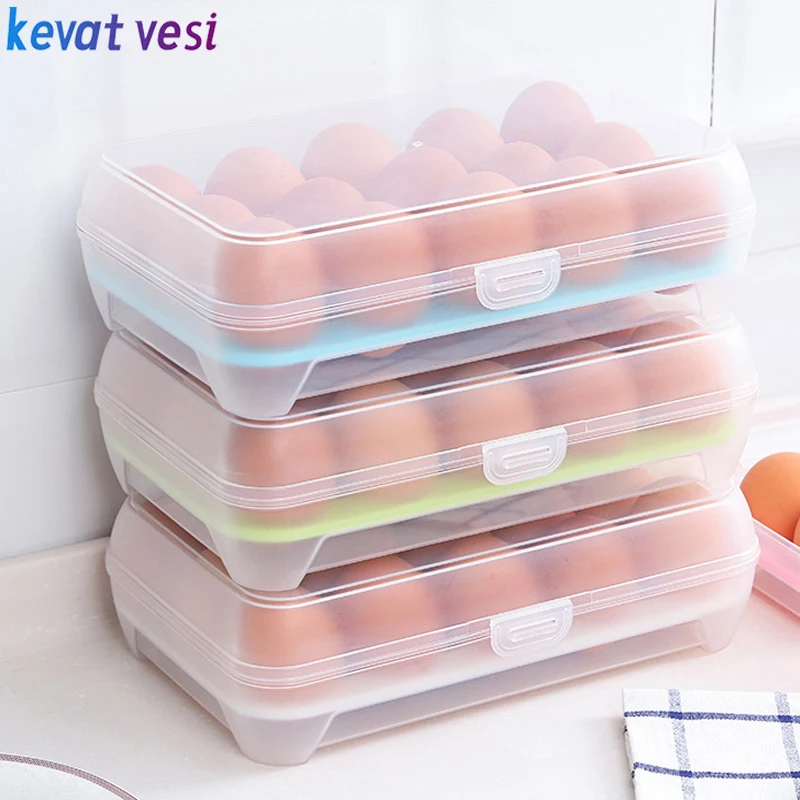 

15-Cell Refrigerator Egg Storage Box with Lid Egg Fresh-Keeping Holder Egg Basket Storage Containers Kitchen Organizers