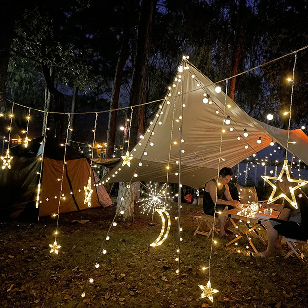 

138LED Solar Moon Star Light 8 Mode Window Curtain Home Party Light Waterproof Curtain Lights for Patio Garden Christmas