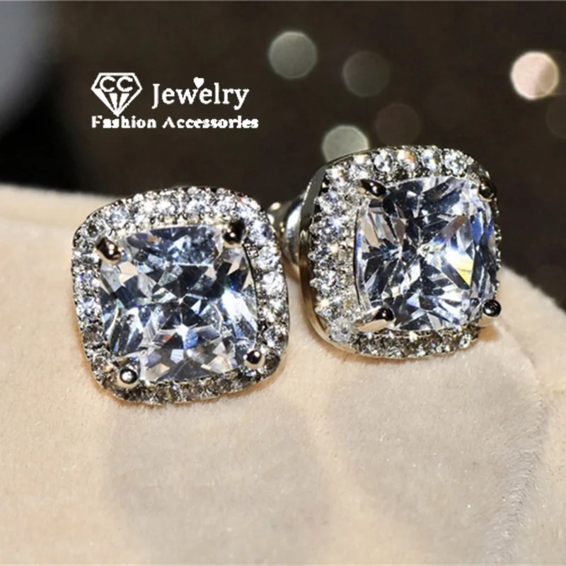 

CC Stud Earrings For Women Trendy Jewelry Cubic ZIrconia Square Stone Bridal Wedding Engagement Brincos Accessories CCE643