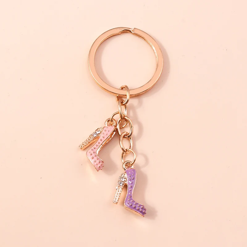 

Pretty Enamel Women's Higheel Keychain Charms Life Living Key Ring Pendants for Women Girls Handbag Decor DIY Jewelry Gifts