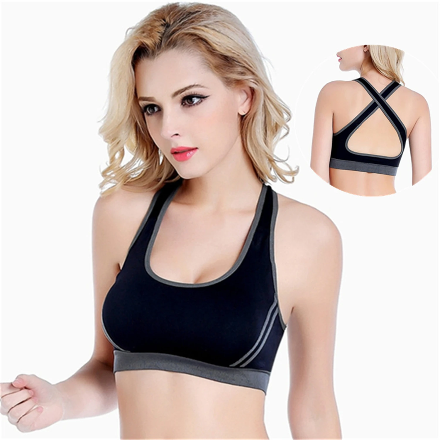 

2022 Crop Top Woman Female Gym Women's Double Layer Shockproof Running Yoga Sports Back Cross Gather No Trace No Steel Ring Bras