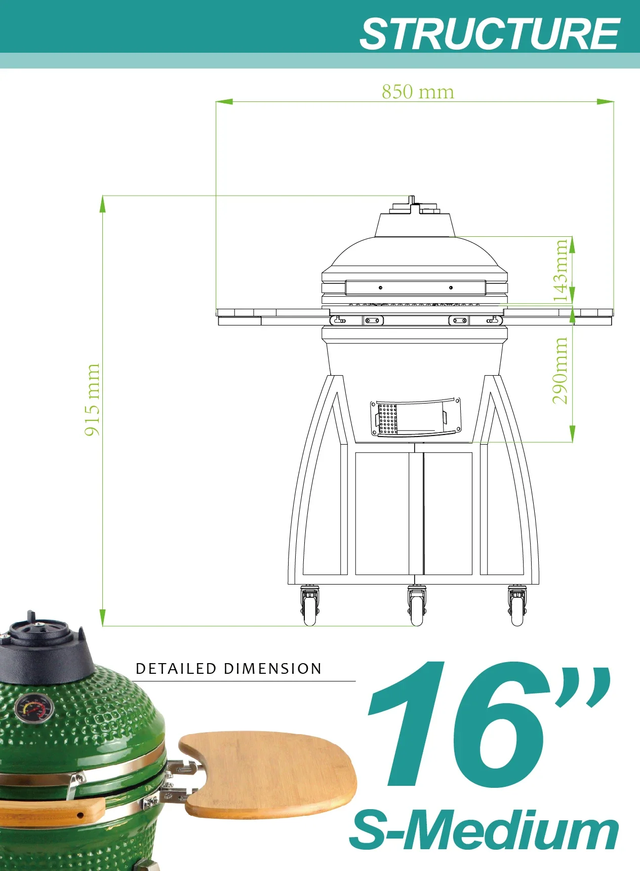 AUPLEX 16-дюймовый кухонный курильщик Камадо отдельно стоящий уличный гриль-барбекю