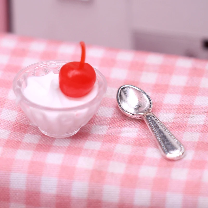 

1Pcs 1:12 Dollhouse Miniature Cherry Cream Cup Ice Cream Cup Model Living Scene Decor Toy
