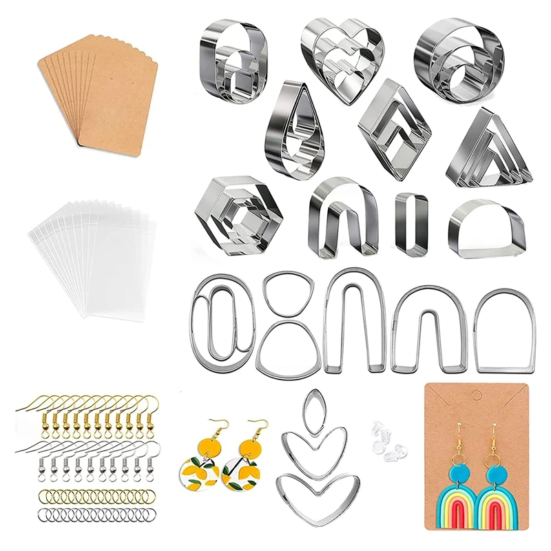 

SEWS-133 Pcs Polymer Clay Cutters, 33 Shapes Clay Cutters Kit With Earring Cards, Hooks, Earring Backs And Jump Rings
