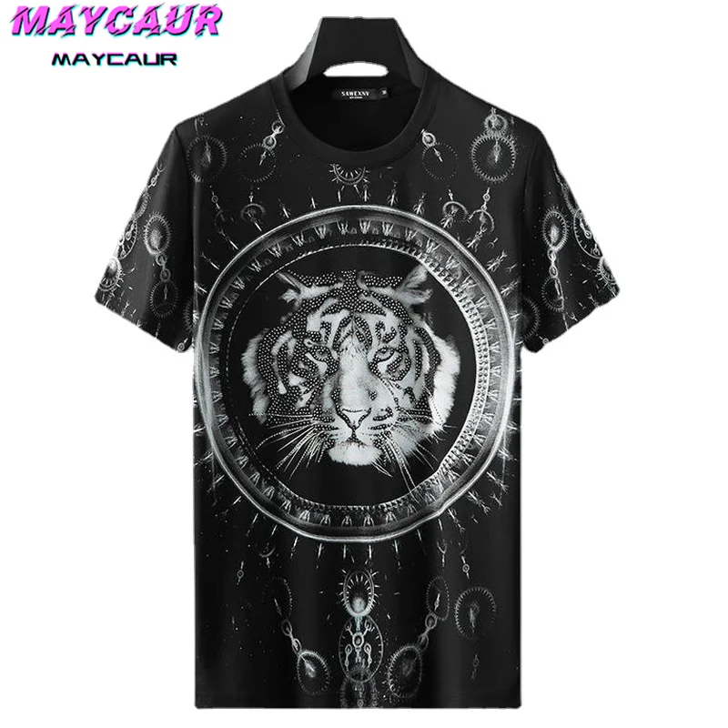 Men's Sets Fashion Clothes T-shirt Trousers Hot Drill Tiger Head Sports Ice Silk Casual Wear Two Piece Set Summer  Sport Wear