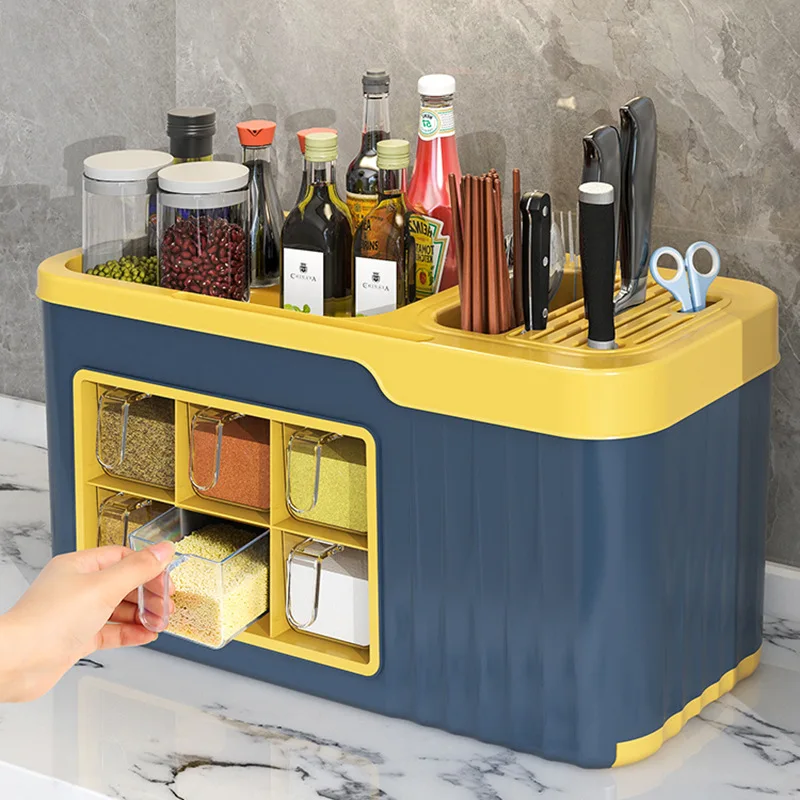 

Aoliviya Sh New Kitchen Rack Multi-Functional Seasoning Box Chopsticks Knife Holder Countertop Multi-Grid Seasoning Jar Kitchenw
