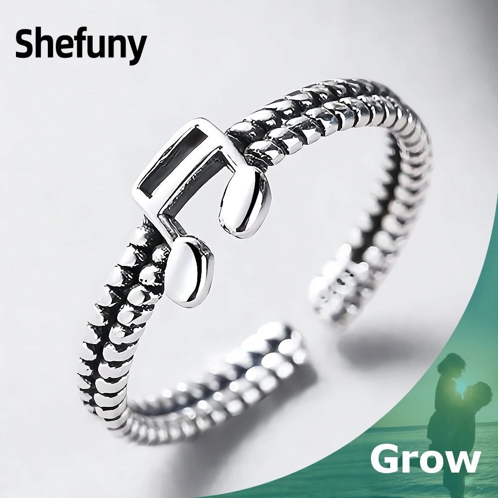 

925 Sterling Silver Oxidized Musical Note Weave Adjustable Finger Rings Open Size Rings For Women Fine Jewelry Anniversary Gift