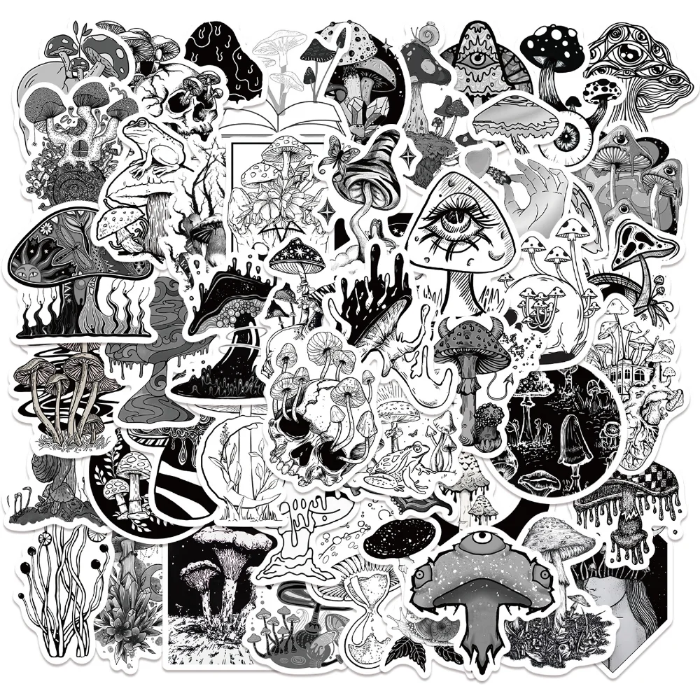 

10/50pcs Gothic Style Black and White Mushroom Stickers Graffiti Sticker for Girls DIY Luggage Laptop Motorcycle Sticker