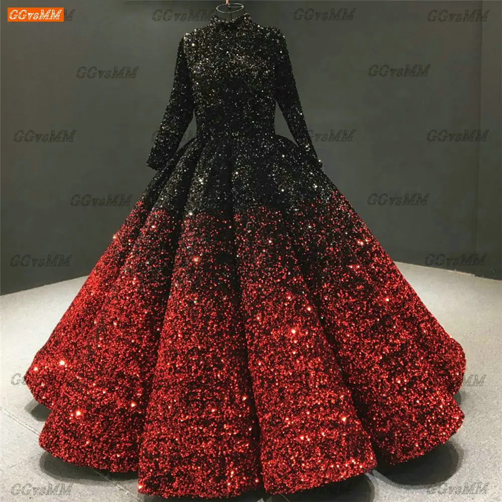 

Дубай вечерние платья с высоким воротом 2022 Robe De Mariée на шнуровке с длинным рукавом Формальное вечернее платье для женщин с блестками Vestido De ...