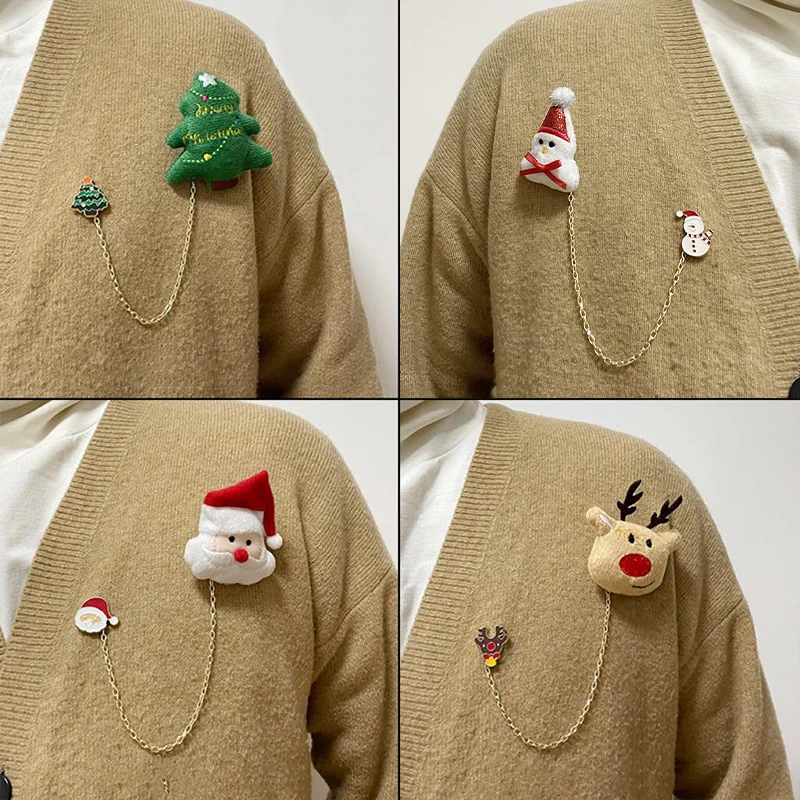 Рождественская плюшевая брошь Лось Санта-Клаус мультяшная булавка милый значок