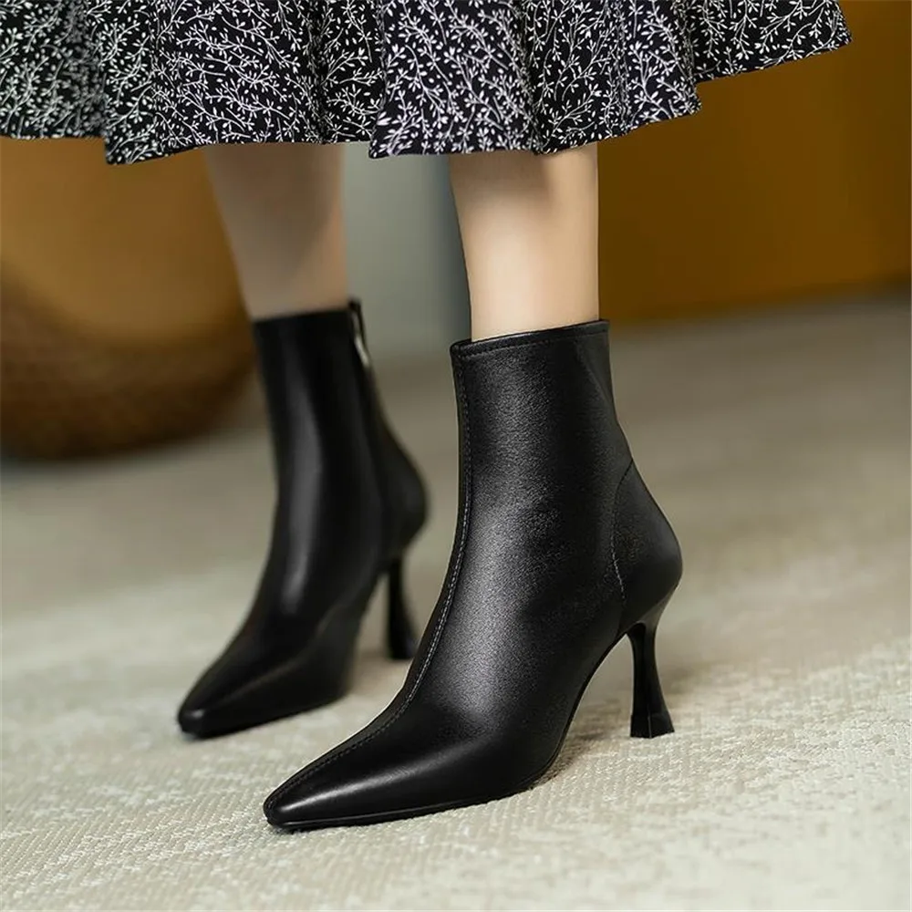 

Autumn Winter High Heels Bare Booties Women Dress Shoes Pointed Toe Thin Heel Fashion Ankle Boots Retro Ladies Pumps Botas Mujer