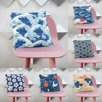 japanese ukiyo e wave pillowcase bedside bedroom body pillowcase short plush double sided print retro art cushion cover 45x45cm