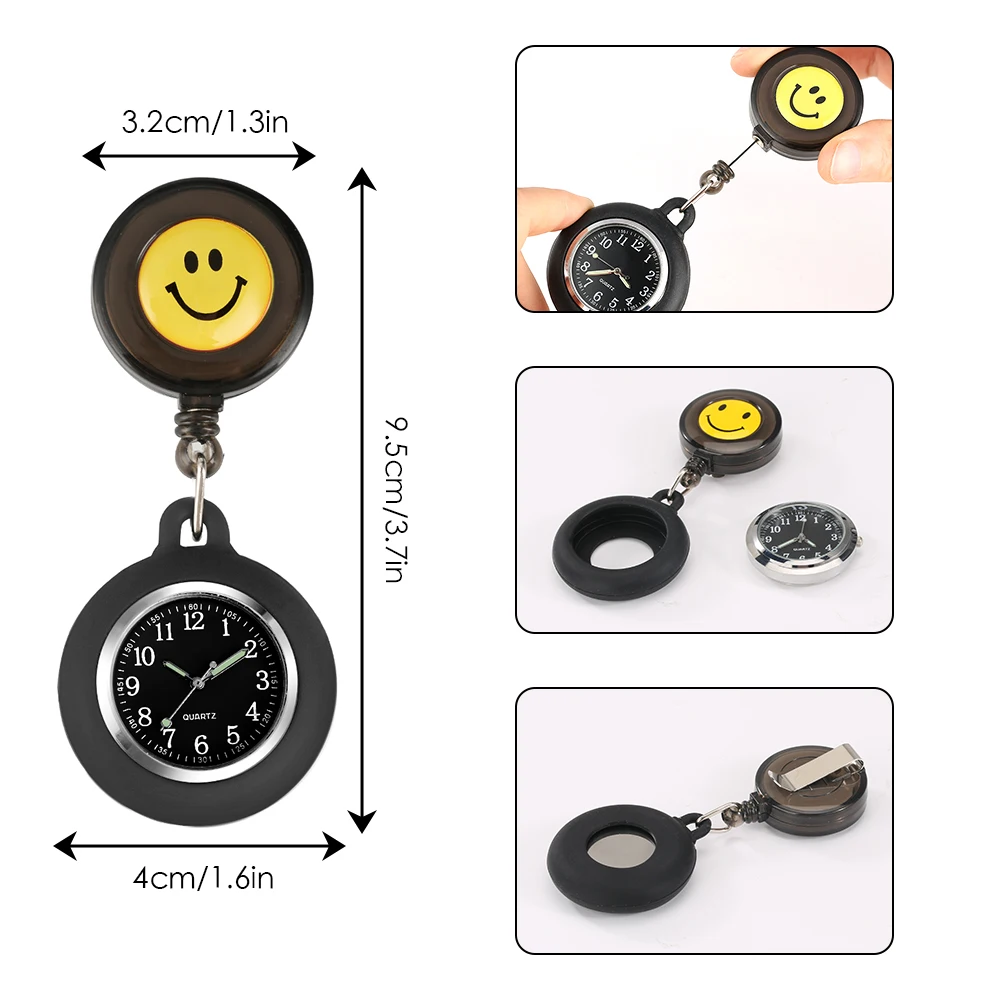 Nurse Watch 2PCS Luxury Gift Set Cute Smiling Clip-on Brooch Hanging Pocket Watch Led Medical Flashlight Pen for Doctor Nurse