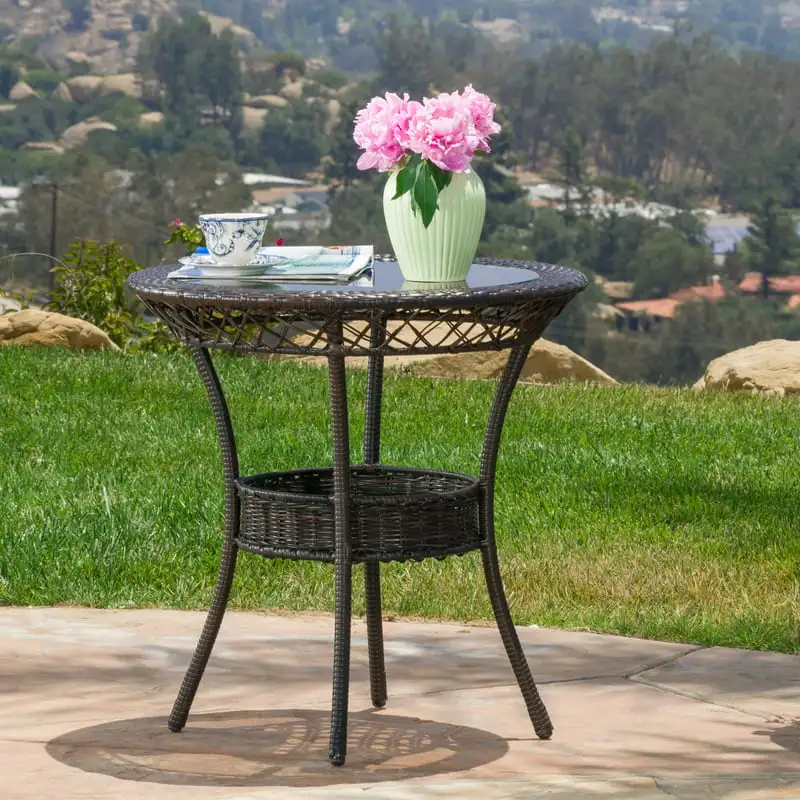 

Outdoor Wicker 27" Bistro Glass Table, Multibrown