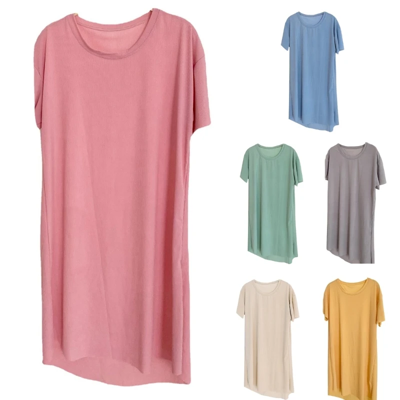 

Женское однотонное платье-футболка с коротким рукавом